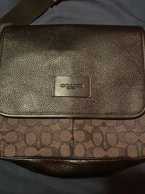 Coach Men's Brown Signature Canvas & Leather Messenger Bag